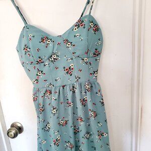 Mind Code Midi Sleeveless Tiffany Blue Floral Dress Women's Size M